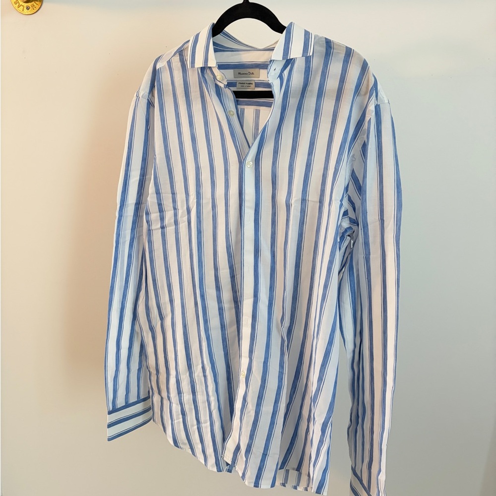 MASSIMO DUTTI Blue and White Striped Men's Shirt Size XL - Picture 4 of 4